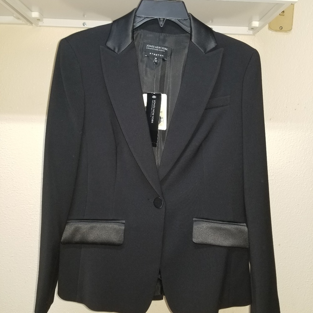 Jones New York Women's Blazer Satin Black Stretch